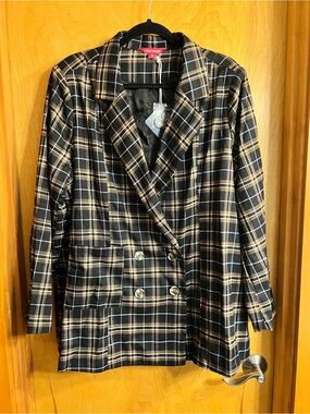 🧥 Urban Threads Plaid Double Breasted Blazer NWT - Navy